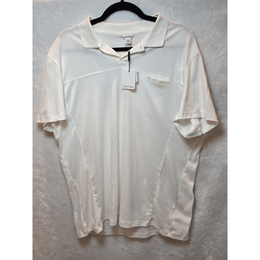Calvin‎ Klein White Polo Men's Large Short Sleeved Shirt New With Tags